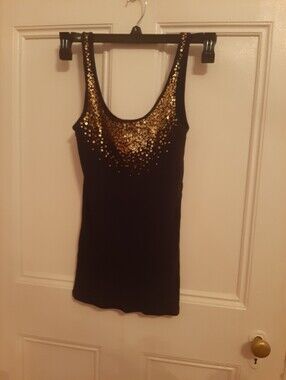 Ribbed Tank with Gold Sequin Detail